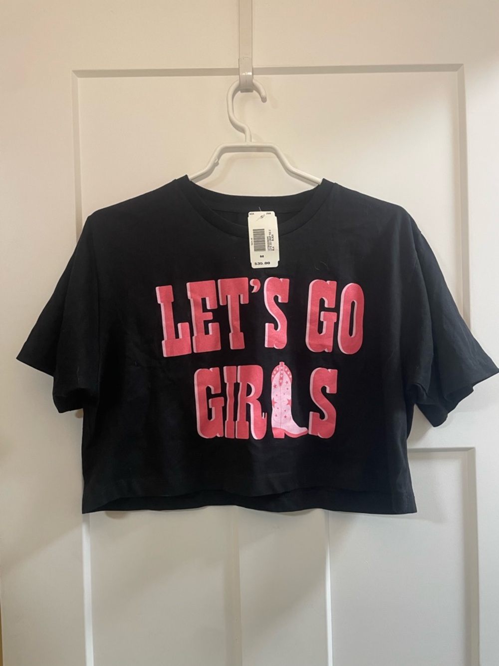 Black Crop Tee with Pink 'LET'S GO GIRLS' Graphic-NWT